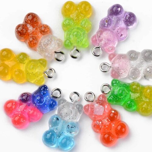 Breloques pendentifs bonbon ourson en résine transparent à paillette