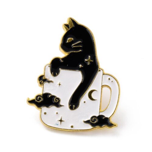 pin's chat noir et tasse étoilée