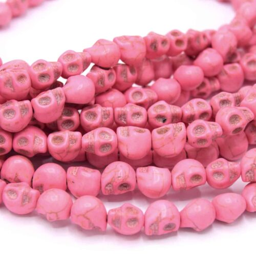 Perles tête de mort, crâne rose 10mm