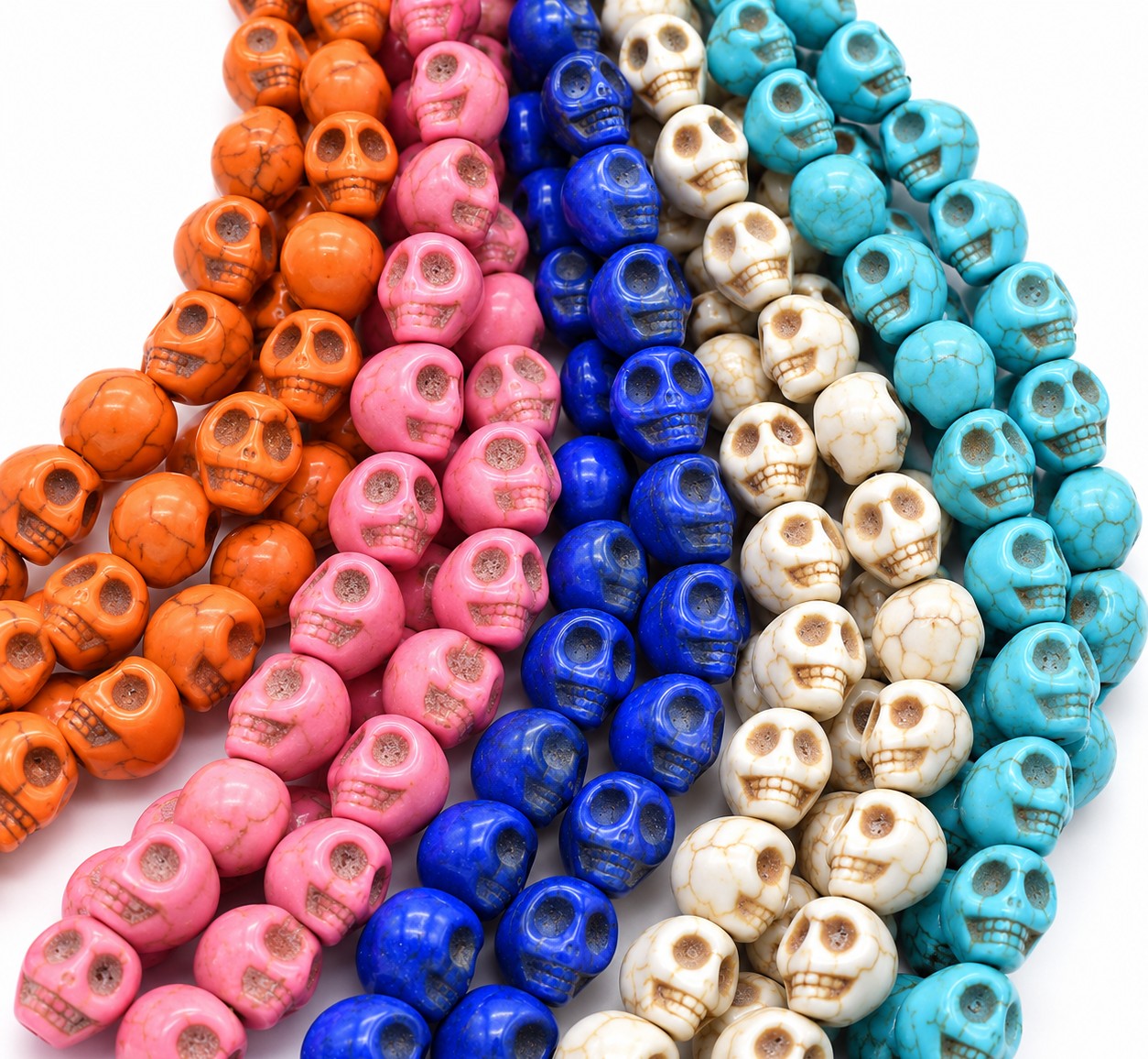 Cinq rangées de perles crânes colorées multicolore