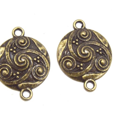 Connecteurs rond Gravé spiral bronze 28mm