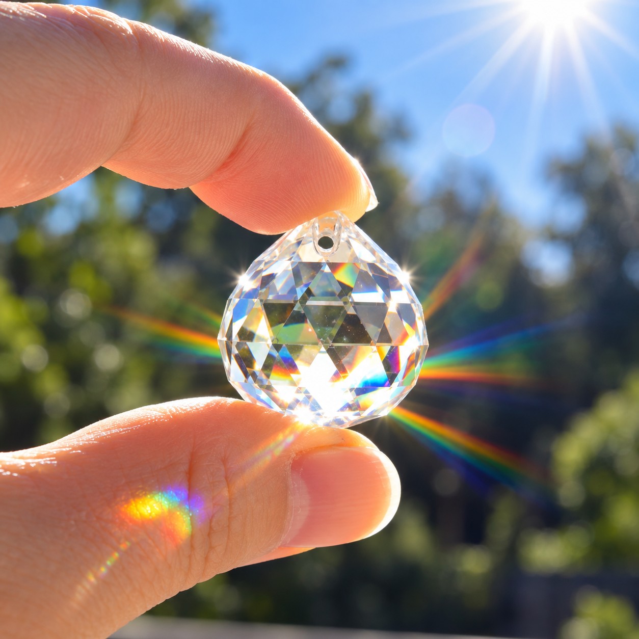 Cristal prisme arc-en-ciel au soleil fabrication bijoux et décoration
