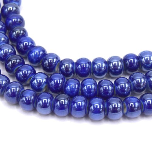Lot de 20 perles rondelles en porcelaine émaillée bleu marine 7x5mm. Perles artisanales pour bijoux DIY, colliers et bracelets faits main.