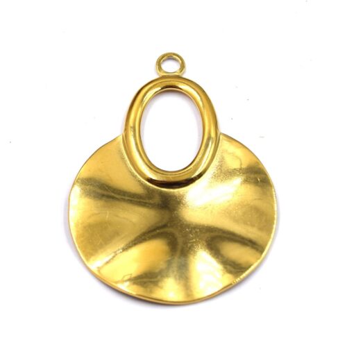 Grand pendentif rond en acier inoxydable plaqué or 18 carats