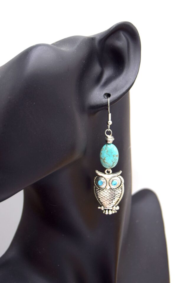 Boucles d'Oreilles Hibou Turquoise Bleu X1 – Image 4