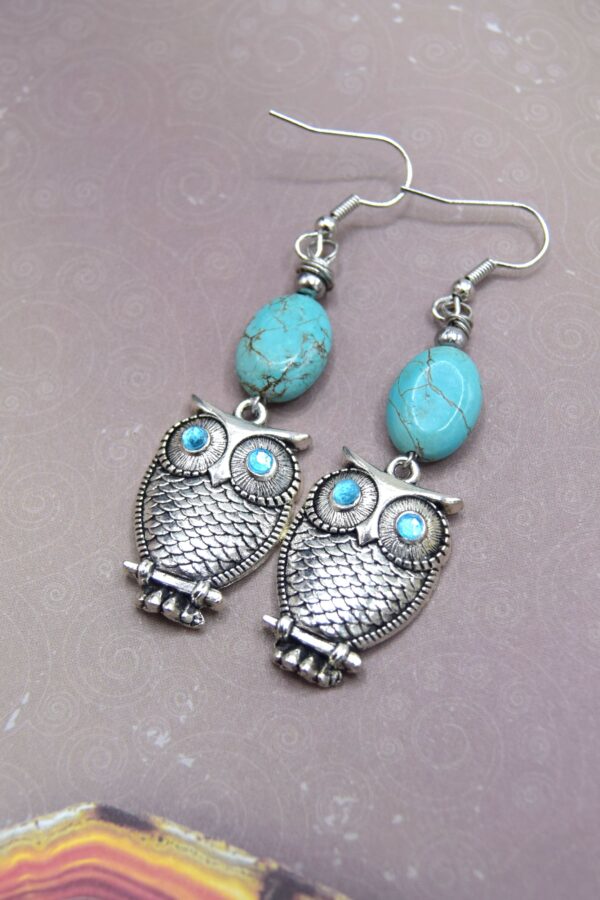 boucles d'oreilles hibou perles turquoises ETHNICFEATHER