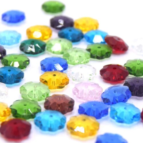 Perles de verre fleur à facettes multicolore 10mm