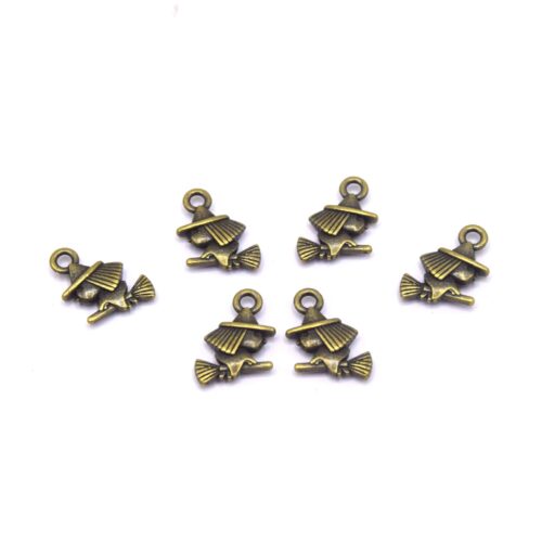 Breloques sorcières sur balai 13mm bronze