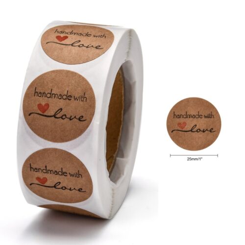 Etiquettes autocollant de fermeture ronde "Handmade with Love"