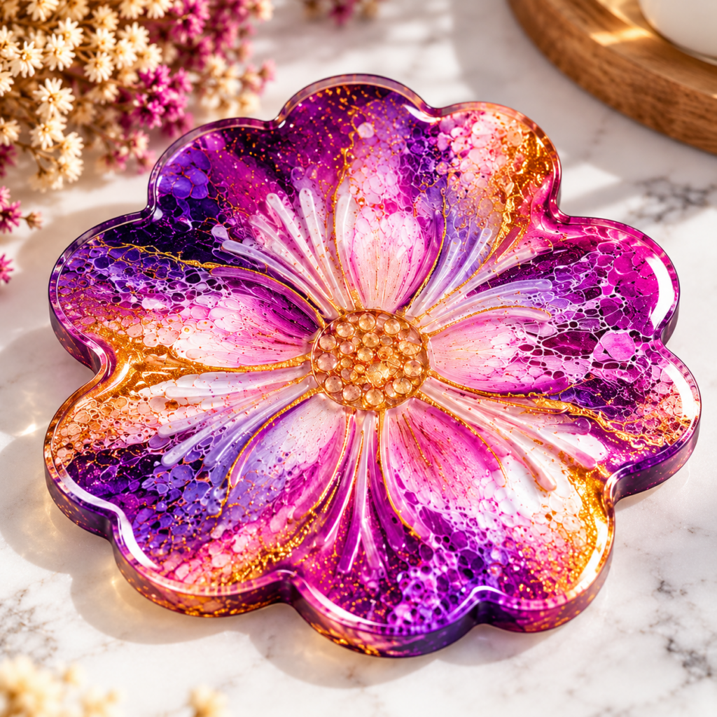 dessous de verre résine époxy marbré avec Magic’Plop.