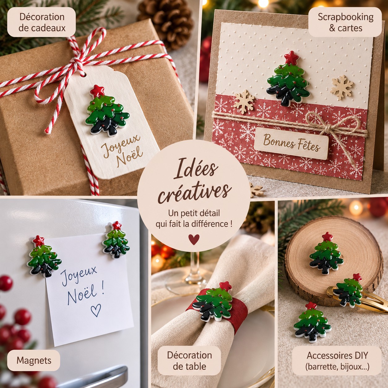 Idées créatives de Noël DIY cabochon vert sapin