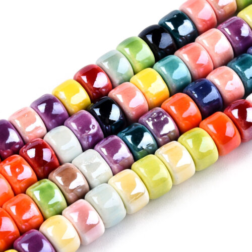 Perles porcelaine émaillée lumineuse colonne 6,5 mm