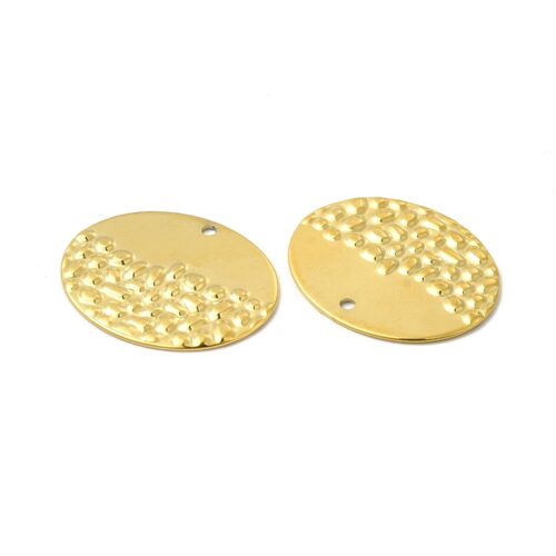 Pendentif ovale martelé acier inoxydable 304 plaqué or 18 k