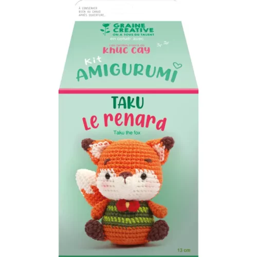 Coffret complet kit crochet renard amigurumi Taku de la collection Khuc Cay.