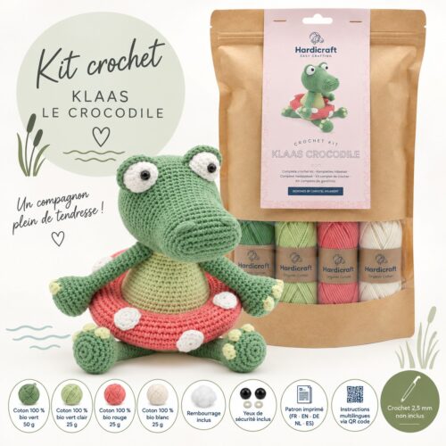 Kit crochet Klaas le crocodile Hardicraft – fournitures et instructions incluses.