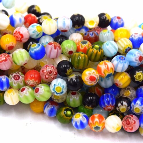 Lot de perle de verre millefiori rond couleur mixte 6mm  - Lot de 20/50 unités