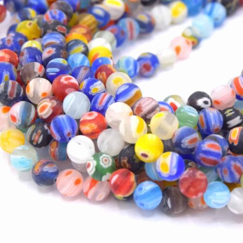 Perles de verre givré millefiori rondes mixte 8mm