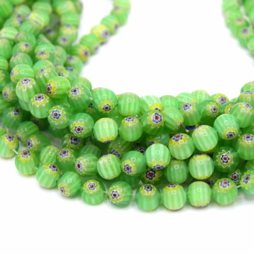 Perles Millefiori vert fleur unique 8mm lot de 20