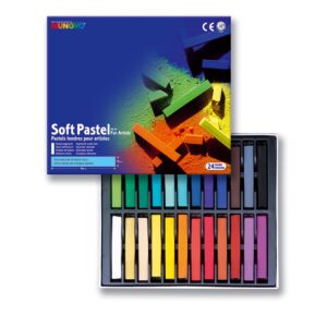 PASTELS TENDRES 24 COULEURS Format 1cm x 66mm, couleurs vives, pastels extra-tendres, parfait pour les techniques mixtes, art plastique, loisirs créatifs.