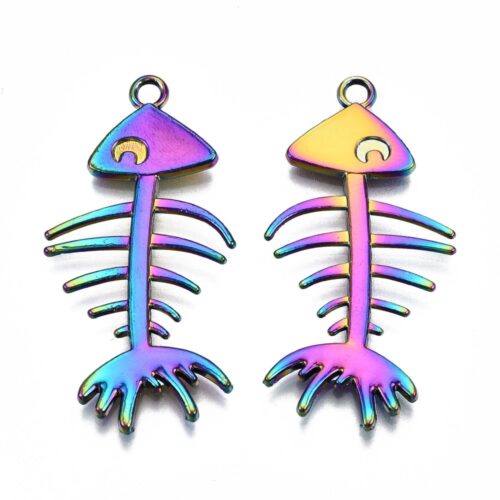 Pendentifs arêtes de poissons en métal arc en ciel