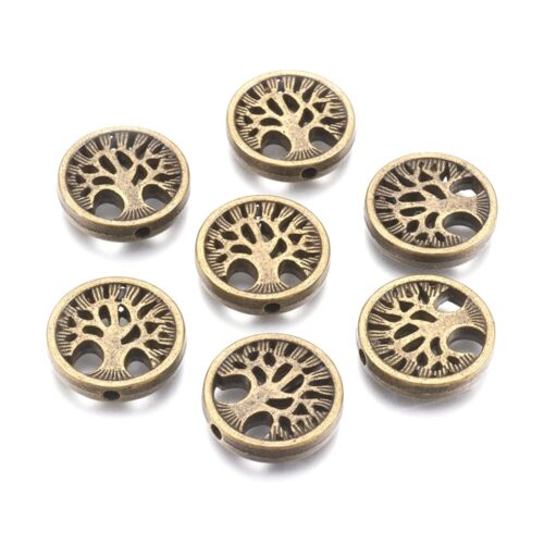 Perles rondes arbre de vie bronze 18mm x5
