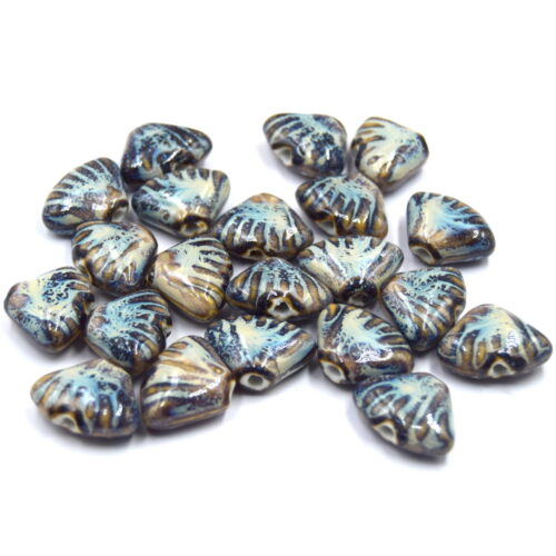 Perles coquillage en céramique émaillée brillant bleu x4