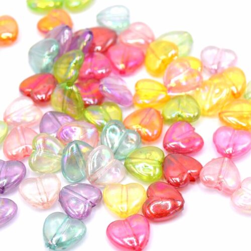 Perles coeurs multicolores 11mm