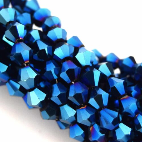 Perles de verre à Facettes toupie bleu métal 4mm