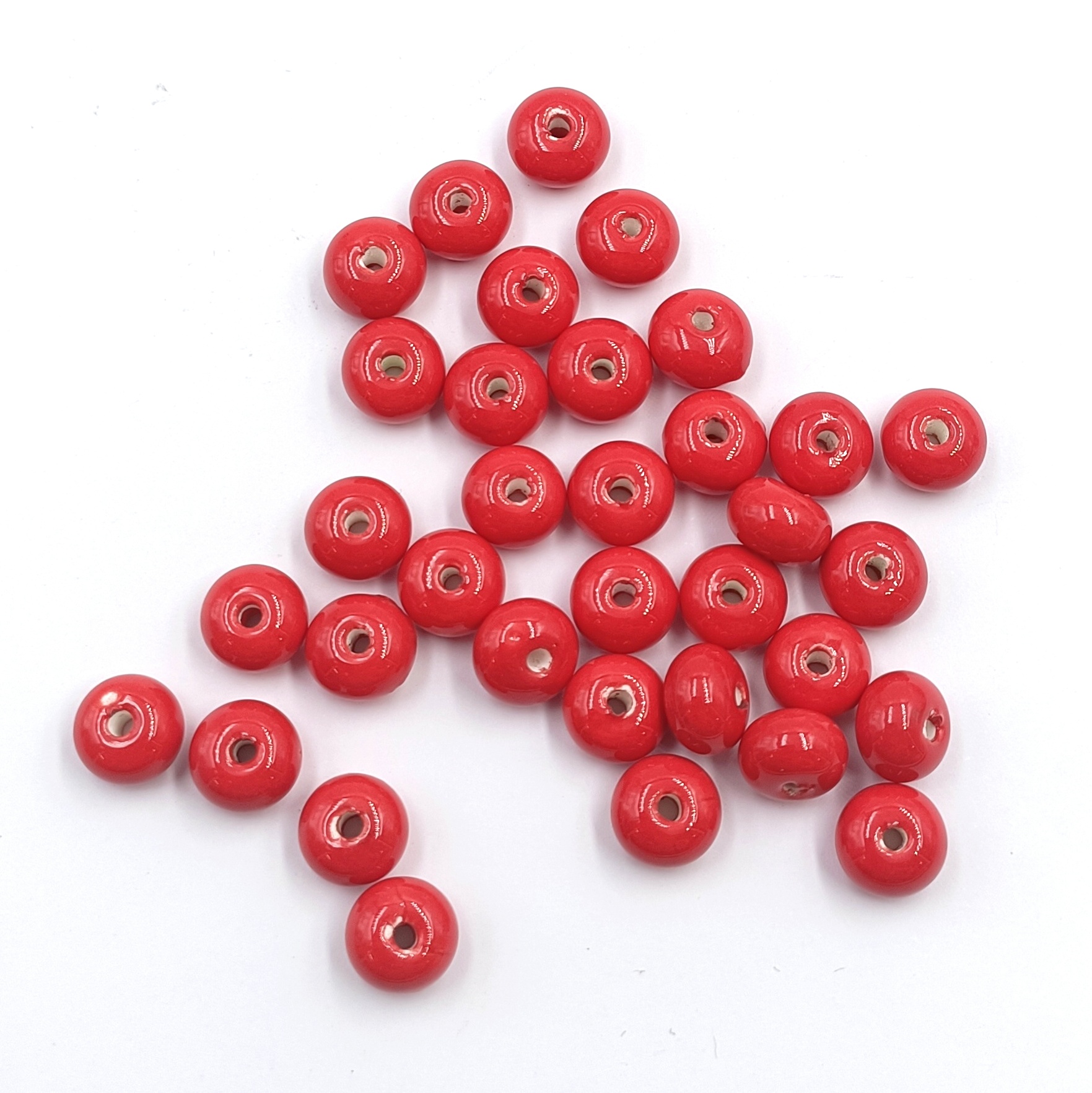 Perles Rondelles en Porcelaine Émaillée Rouge x20 – Image 2
