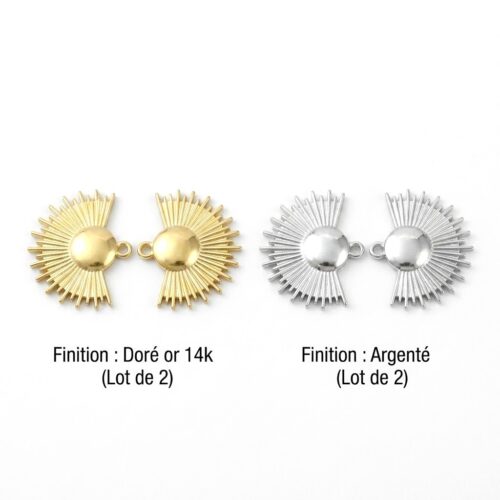 Pendentif éventail acier inoxydable 304 doré or 14k et argent