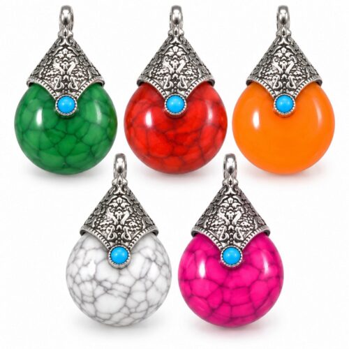 Pendentif goutte en résine style tibétain – 38 mm – Plusieurs couleurs