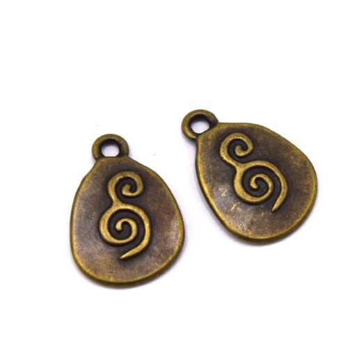Pendentif ovale bronze gravé spirale