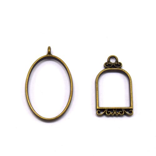 Pendentifs bronze creux forme ovale et cage à oiseaux pour uv résine x 6 unités