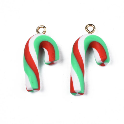 Pendentifs canne à sucre de Noël rouge blanc et vert en pâte polymère (1)