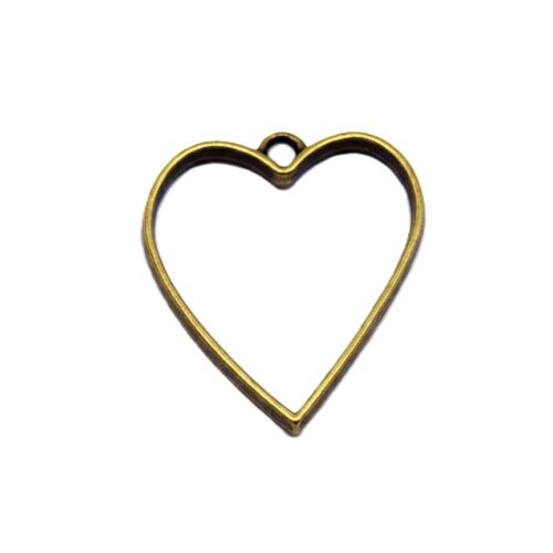 Pendentif coeur creux bronze antique pour bijoux en résine UV lot de 6