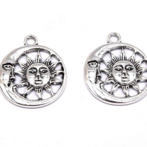 Pendentifs lune et soleil argent rond ~24mm