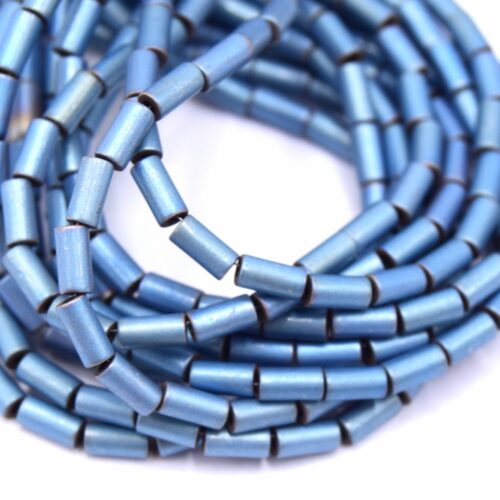 Perles d'hématite non magnétique bleu plaqué colonne 4mm