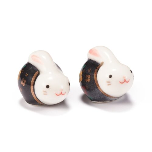 Perle en céramique lapin noire et blanc