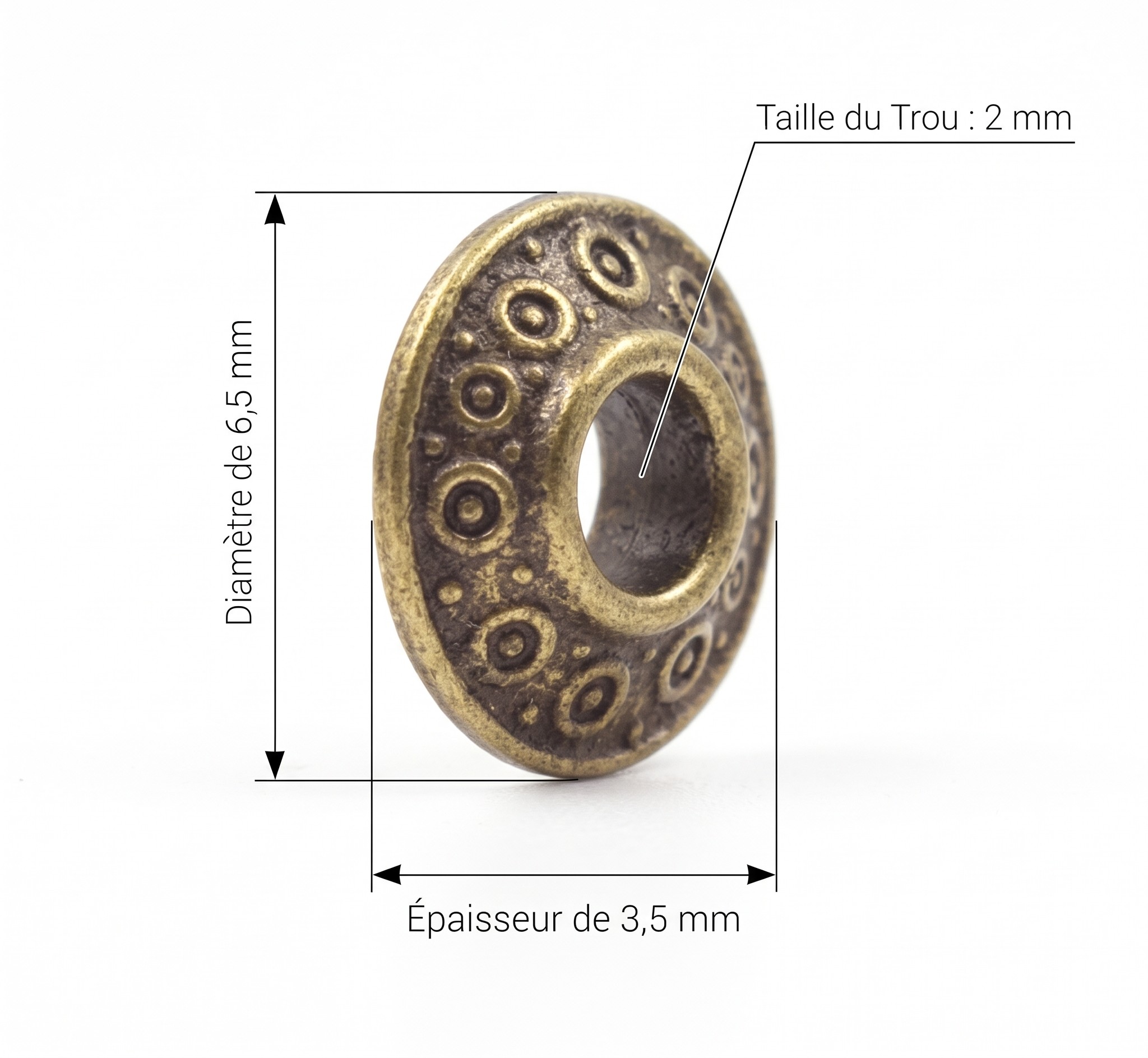 Perles Intercalaires Soucoupe 6.5mm - Bronze Antique dimensions