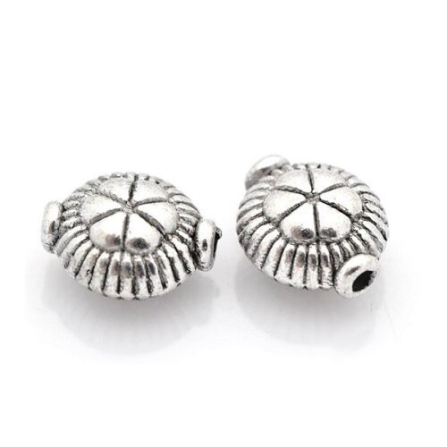 Perles Intercalaires plat rond avec le trèfle Couleur argent 9x8mm