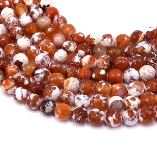 Perles agate grade A rondes facettes 8mm orange corail x20