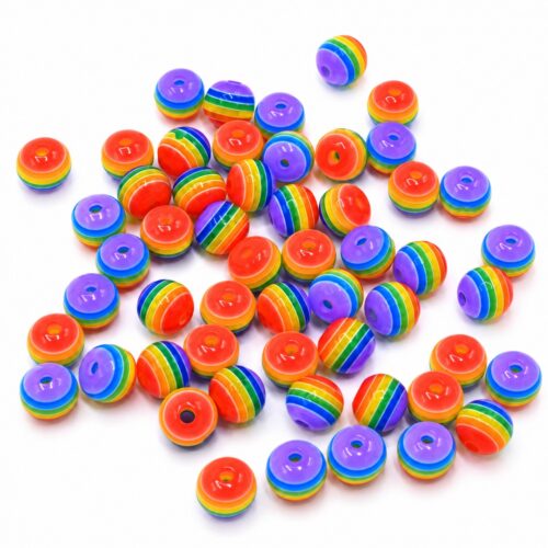 Perles arc-en-ciel ronde en résine 8mm