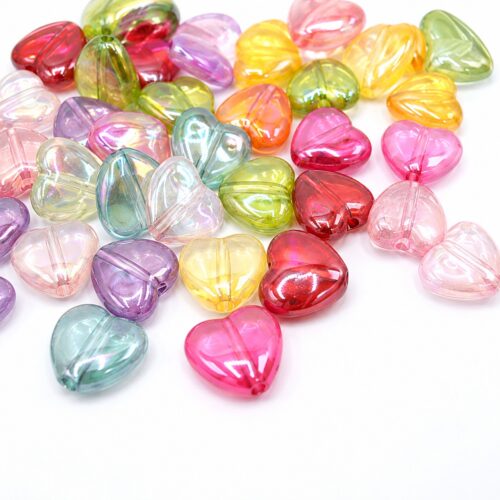 Perles cœur translucides multicolores