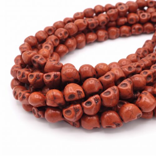 Perles crâne marron clair antique veinées 10 mm