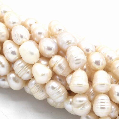 Perles d'eau douce grain de riz blanc 9~12mm x10