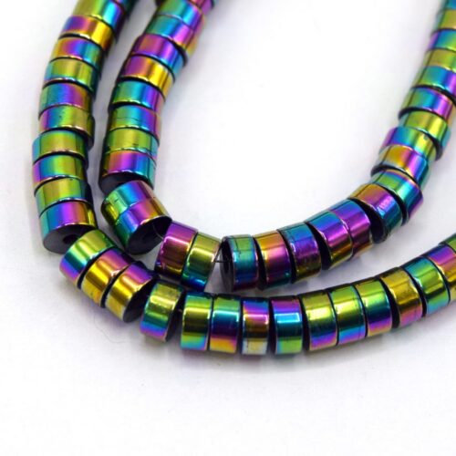 Perles d'hématite non magnétique heishi 4mm arc en ciel