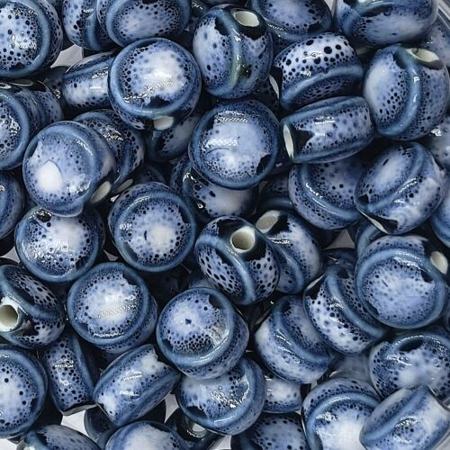 Perles en porcelaine émaillées palet bleu10mm