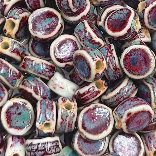 Perles en porcelaine émaillée multicolores plates rondes – Lot de 15