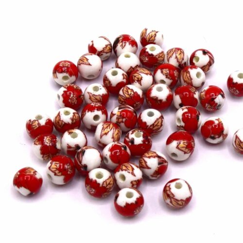 Perles en porcelaine imprimé fleurs  8mm