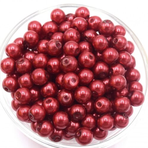 Perles en verre ronde couleur rouge nacré 6 mm